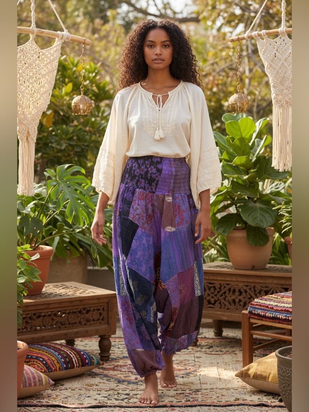 Tribe Azure Bohemian Patchwork Harem Pants Purple